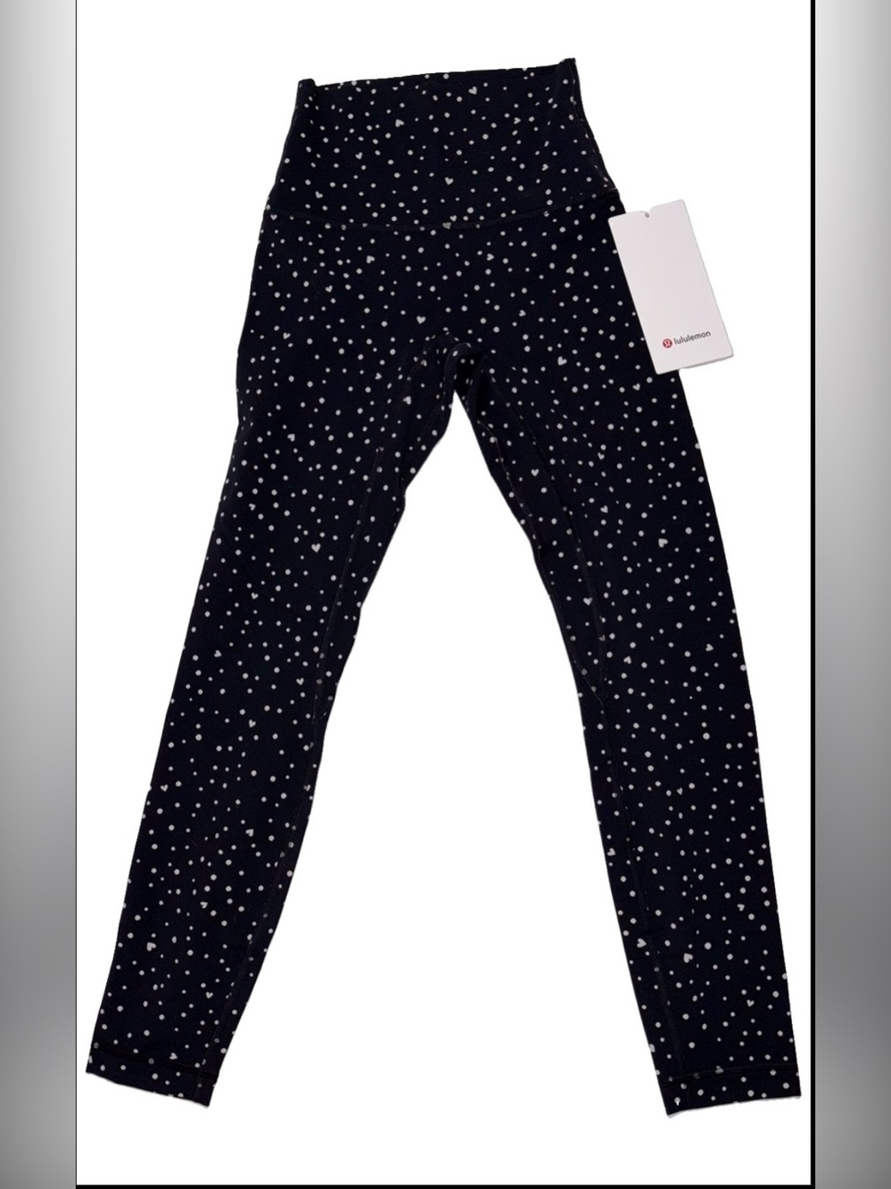 NWT•LULULEMON•SIZE 2•ALIGN NO LINE HI RISE 25” PANT•HEART SCATTER DOT BLACK $108